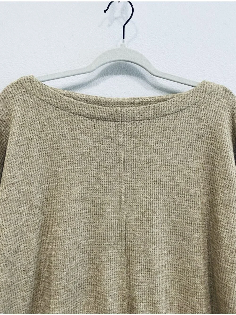 J Jill Wearever Collection Top Womens Large Camel Tan Waffle Knit Boat Neck - Picture 2 of 7
